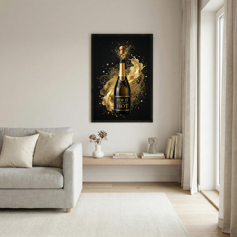 Bouteille de champagne, ensemble de 1 reproduction d'art sur toile tendue sur toile, H 18 po x l 12 po