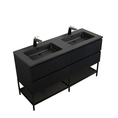 Esparanza 72 po L x 21 po P 4 tiroirs Meuble-lavabo autoportant avec évier double et Comptoir en Quartz blanc