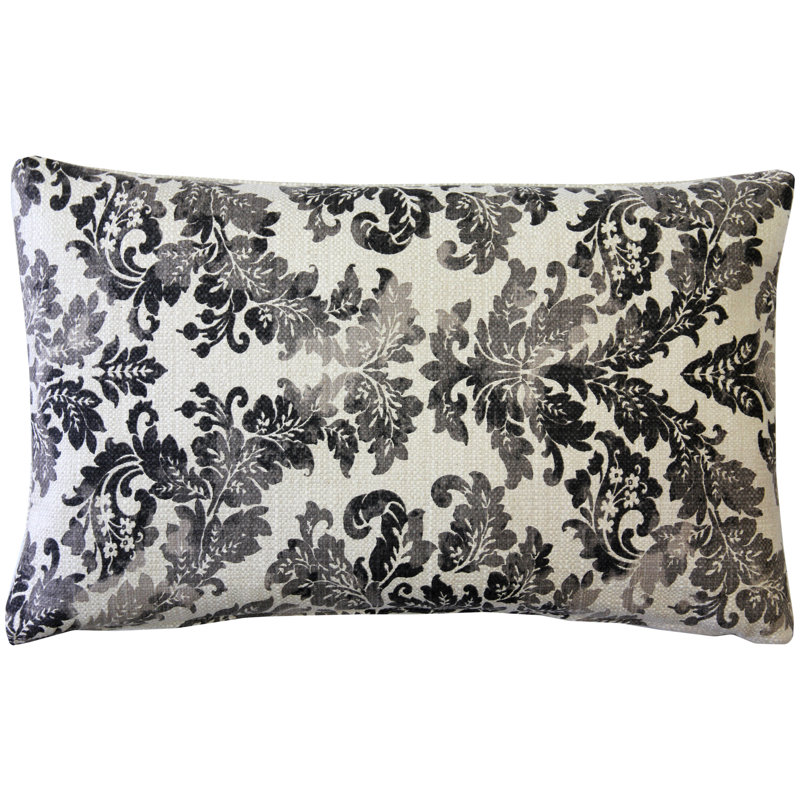 Calliope Gray Damask Pattern Throw Pillow 12x20, Gray