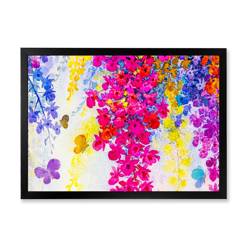 «Colorfull Blooming Flowers Composition VII», reproduction sur toile flottante, H 12 po x l 20 po x P 1 po, Cadre noir