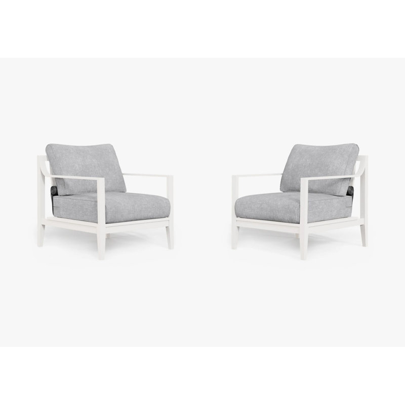 White Aluminum Outdoor Armchair Conversation Set, Pacific Fog Gray