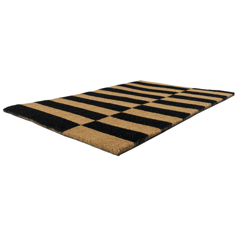 Alternating Black and Natural Coir Outdoor Doormat 24" x 36"