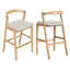 Tabouret de bar d'intérieur en bois d'hévéa, finition naturelle et revêtement beige, ensemble de 2
