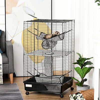 42" Small Pet Cage, Black - Equipped With Wheels, Brakes & Multiple Platforms For Fun Metal Cage Wheels Brakes, Gladness And Playfulness