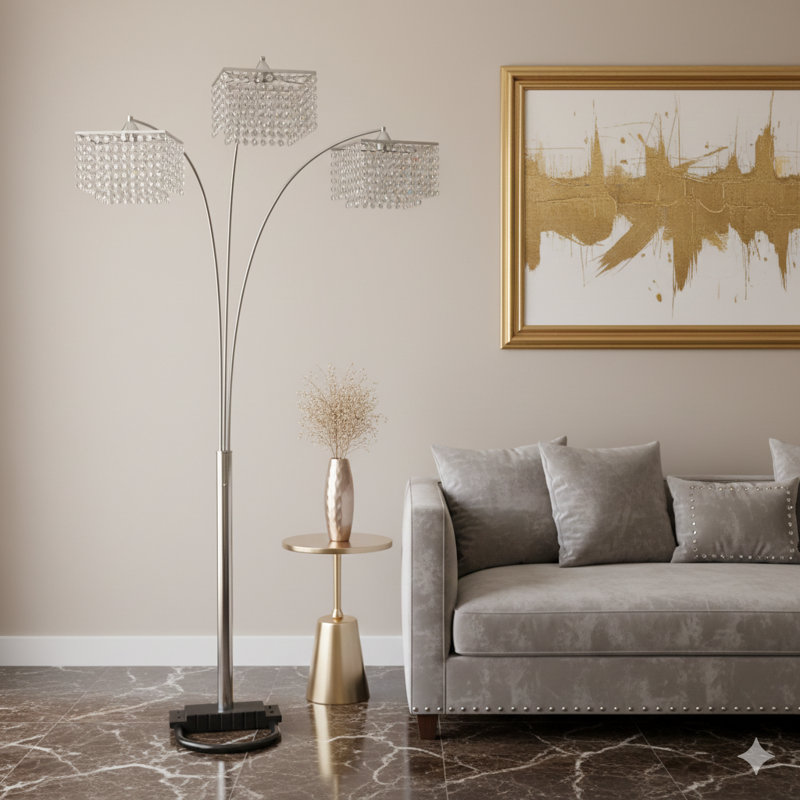 84"H 3-SHADE CRYSTAL INSPIRED ARCH FLOOR LAMP (1 PC/CTN/2.61 Cu Ft/34.63 G.W. Lbs)