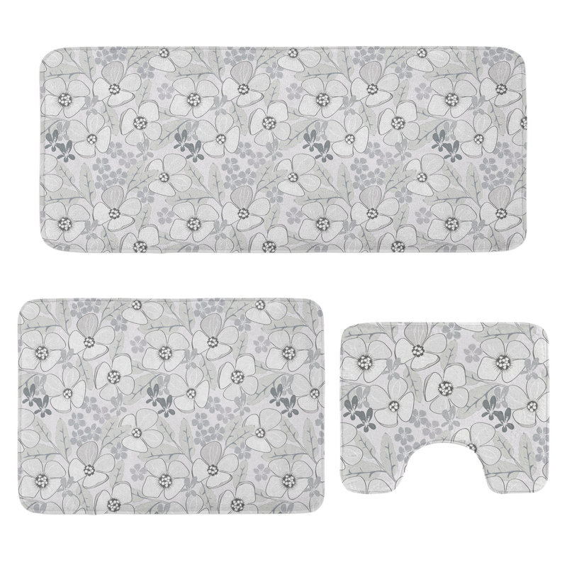  Ensemble de tapis de salle de bain gris 3 pièces en U et tapis rectangulaires gris pâle et blanc