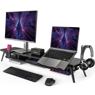 Monitor Stand, Dual Monitor Riser for 2 monitors with Adjustable Laptop Riser , 42.5 Inch Desk Shelf for Desk with Storage Holder