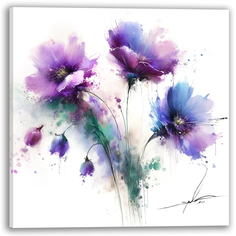 Abstract Purple Blossoms Wrapped Canvas Art, 20" H x 20" W