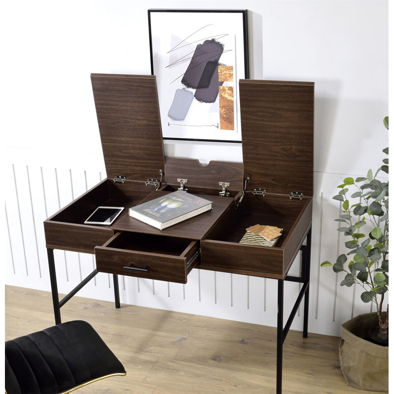 Reeves Metal Base Writing Desk, Oak