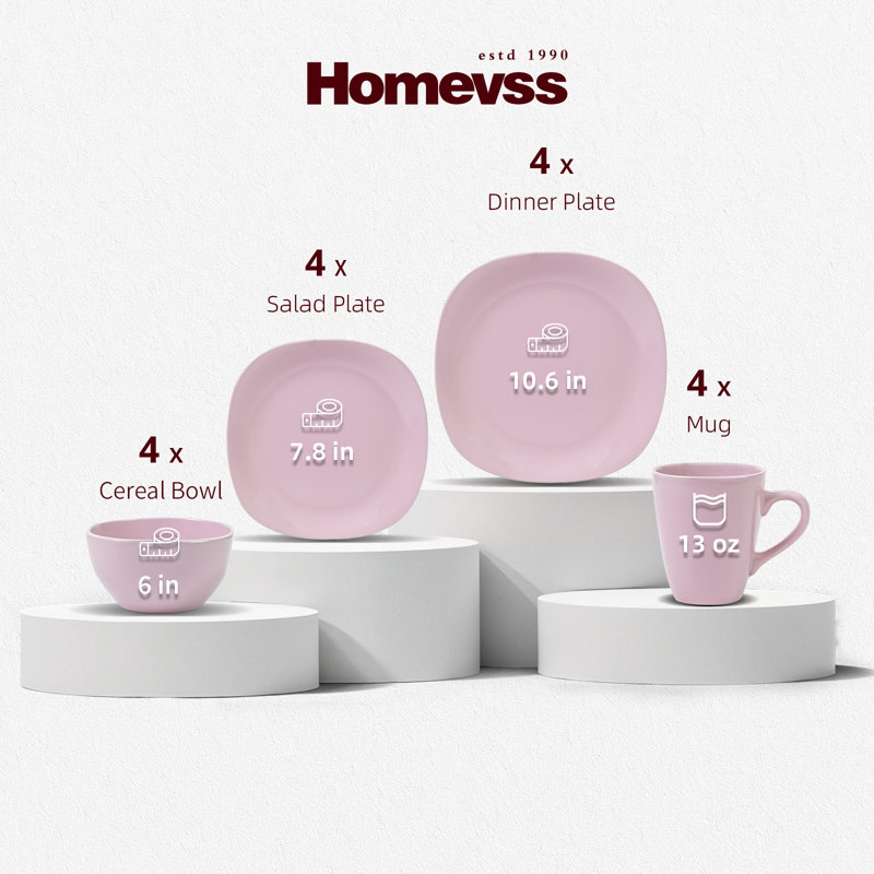 Service de table carré 16 pièces HomeVSS, Rose mat