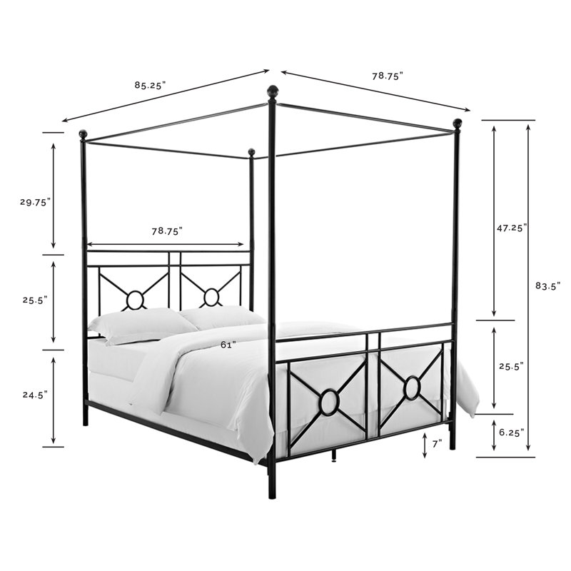 Metal Canopy Bed, Black, King
