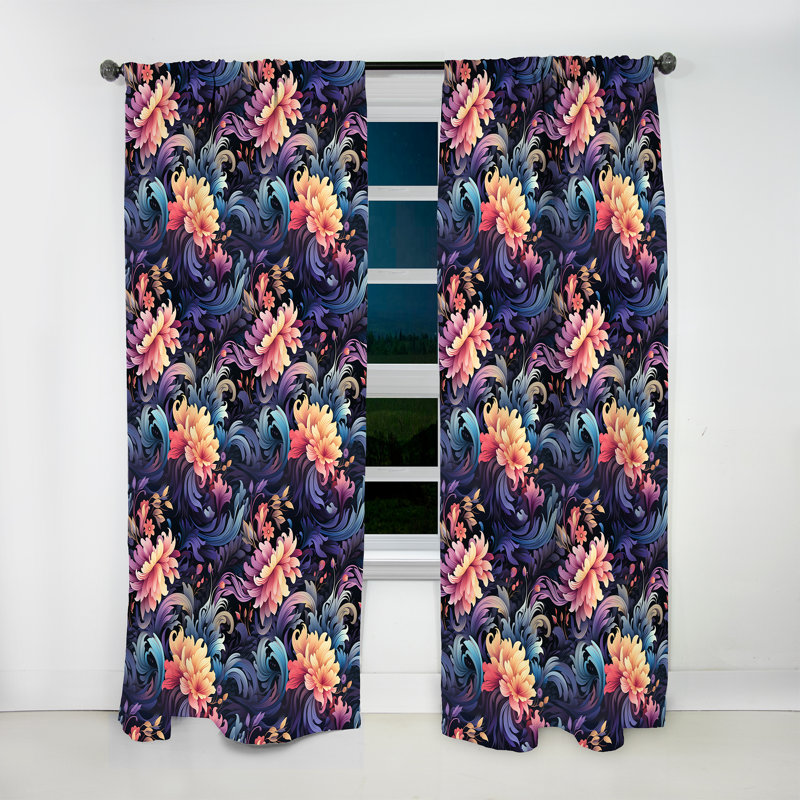 Celestial Blue Damask Mirage I - Damask Curtain - Velvet Room Darkening - 1 Panel, 52" W x 120" L