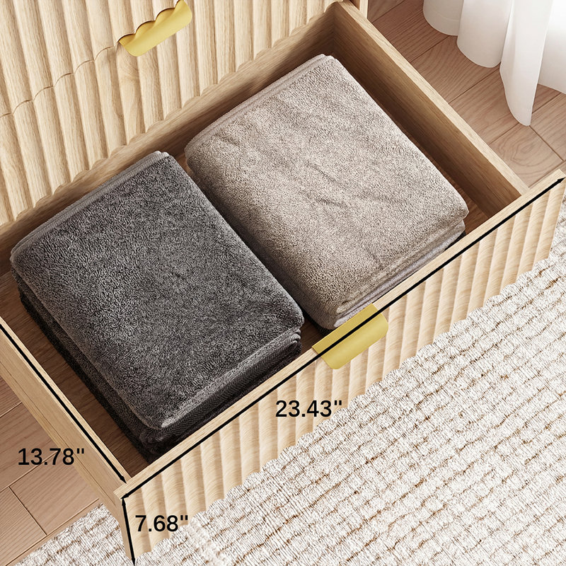 Commode cannelée à 8 tiroirs pour chambre à coucher, commode de rangement Boho l 47 po, Beige