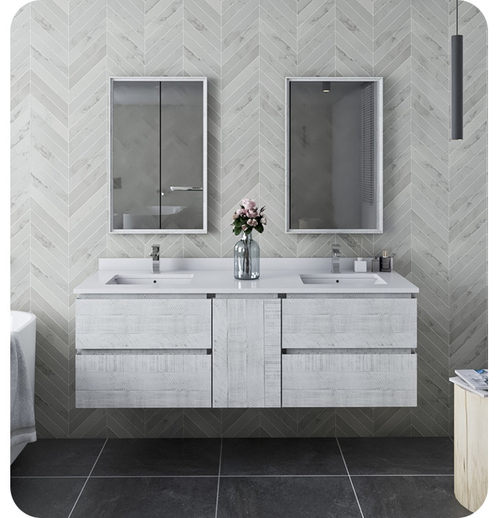 Base de meuble-lavabo mural flottant double 58 po Fresca Formosa - Base et lavabo non inclus