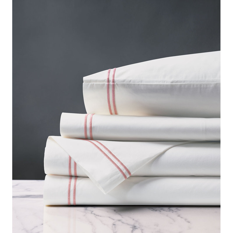 Enzo 100% Cotton Percale Sheet Set, White/Bloom, Twin Sheet Set + 1 Pillowcase
