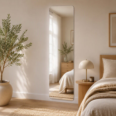 56” x 15” Slim Frameless Full Length Mirror – Rounded Rectangle Shatterproof Wall Mirror, 3 Installation Methods, HD Clear Glass for Entryway, Bedroom & Salon