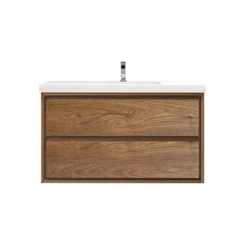 Azden 42" Wall-Mounted Single Bathroom Vanity Set, Teak Oak