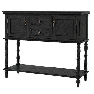 Farmhouse Console Table with 2 Drawers and 2 Doors, 42 in. Wood Entryway Table with Bottom Shelf for Hallway or Living Room
