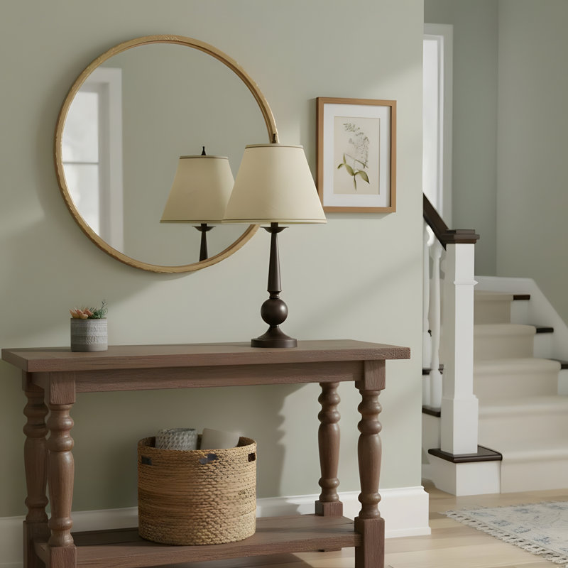 Ensemble de 2 lampes de table bronze et beige avec abat-jour conique