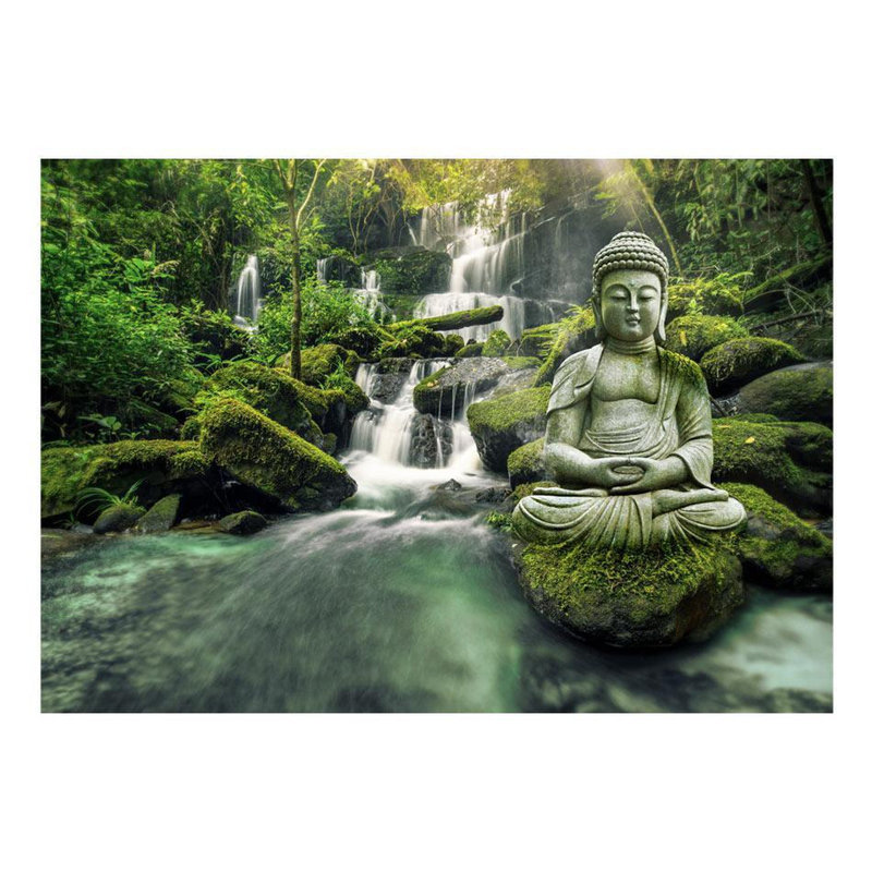 Adhésif mural Enam Buddha Waterfall of Harmony, L 55 po x l 77 po, Bleu