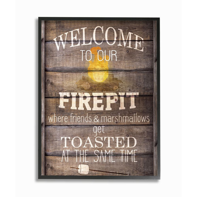 «Firepit Country Home Textured Word Design», impression sur toile, H 20 po x l 16 po x P 1,5 po, Cadre noir