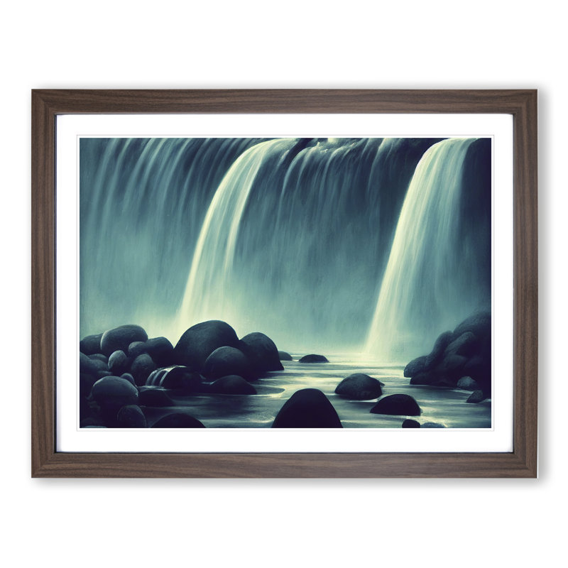 Illuminating Waterfall - Single Picture Frame Print, 46cm H x 64cm W x 2cm D, Walnut