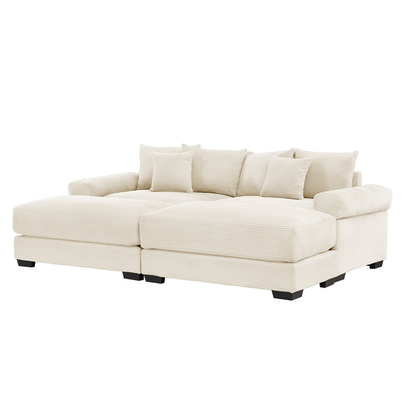 82.6" Oversized Cloud Modular Sectional Couch, Soft Corduroy Fabric With An Ottoman,Deep Seat Wide Armrests, Ergonomic Design Easy Assembly, Soft Corduroy,For Living Rooms Lounges, Cream