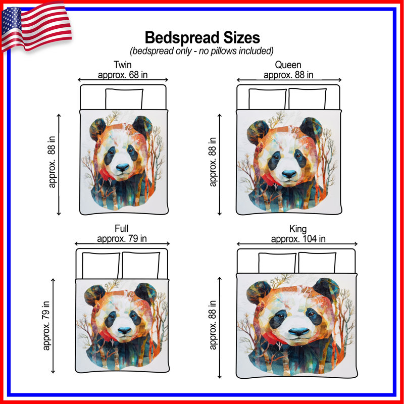 Colorful Panda Illustration Bedding Panda Bedspread Animal, Queen