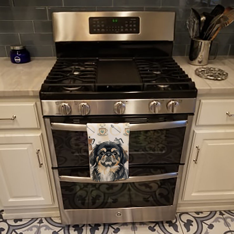 Black and Tan Pekingese Coffee Bar Kitchen Towel, Black and Tan Pekingese