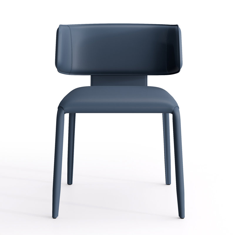 Saddle Leather Dining Chair Upholstered Side Chair With Padded Seat, Wingback Vanity Chair With Metal Frame For Dining Living Room Vanity Office, Blue
