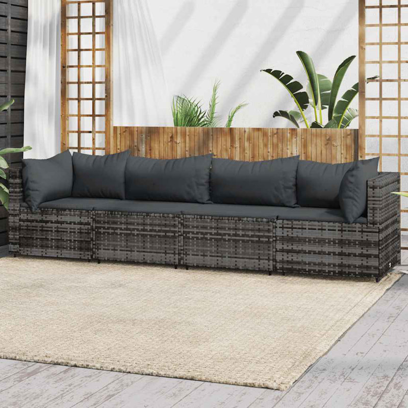 Patio Sectional Set with Cushions, Gray, Blue, No
