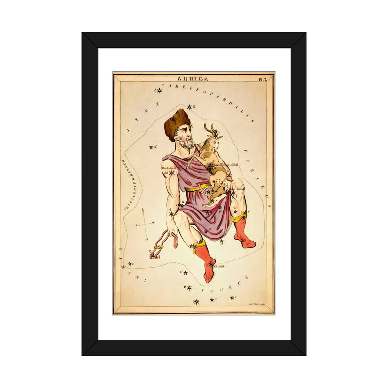 « auriga, 1825 » par reproduction d’art sur toile Sidney Hall, H 24 po x l 16 po x P 1 po, Papier d'art encadré noir, Blanc