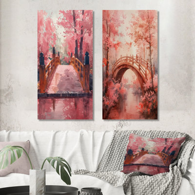 Ensemble de 2 pièces d'art mural pont rose de pont «Dreams Blooms III»