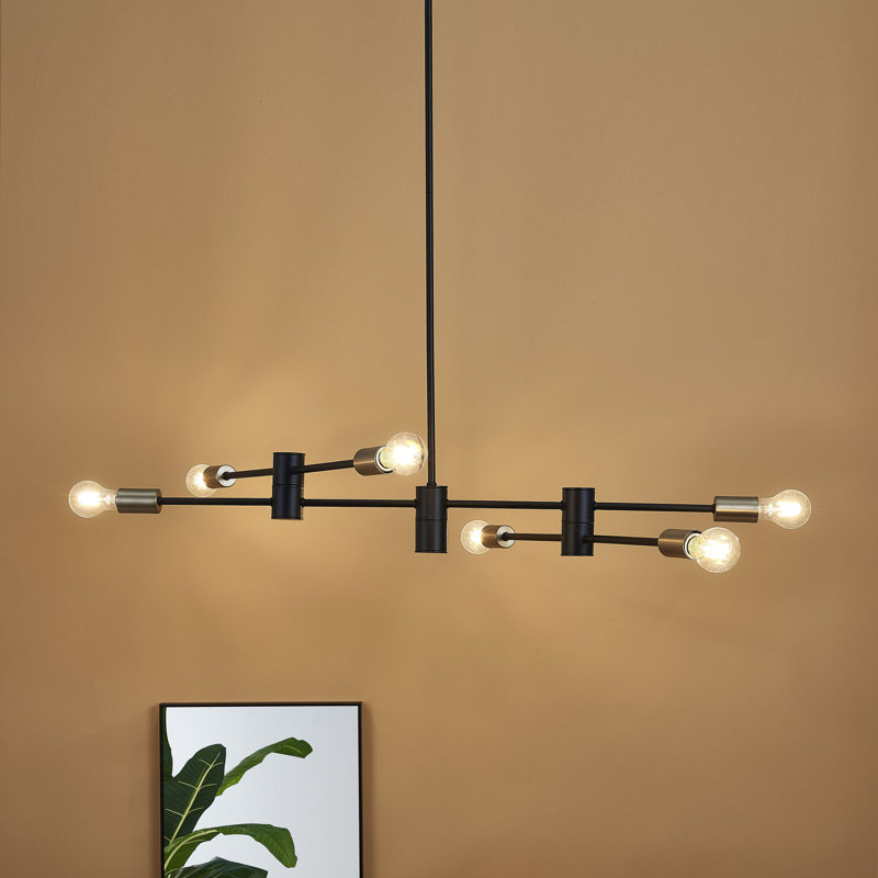Luminaire suspendu 6 lumières style moderne noir et or
