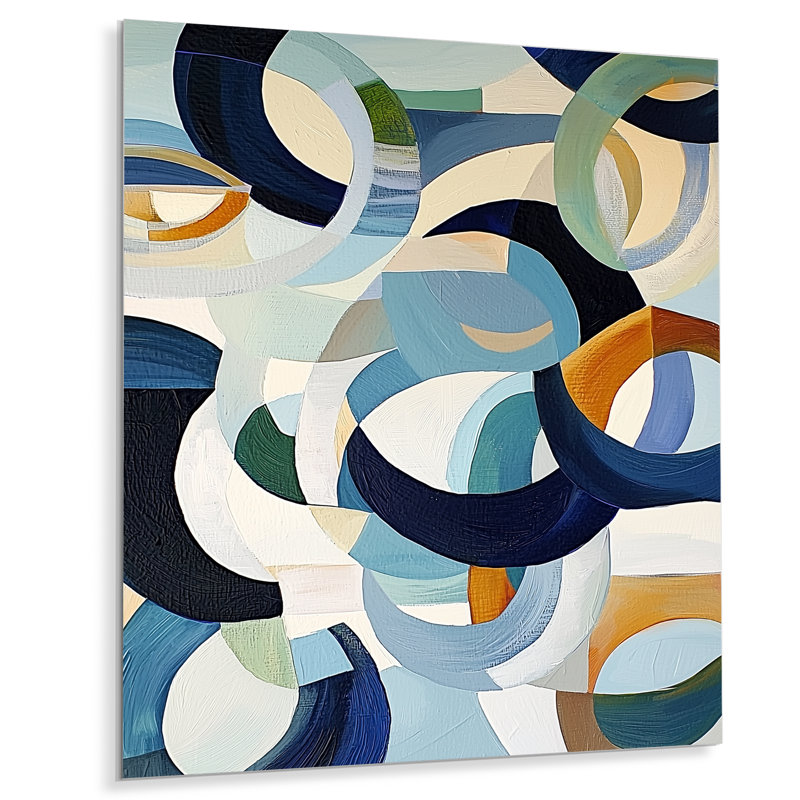 Cubist Blue Reality VI - décoration murale géométrique en métal, impression moderne sur métal, H 32 po x l 16 po