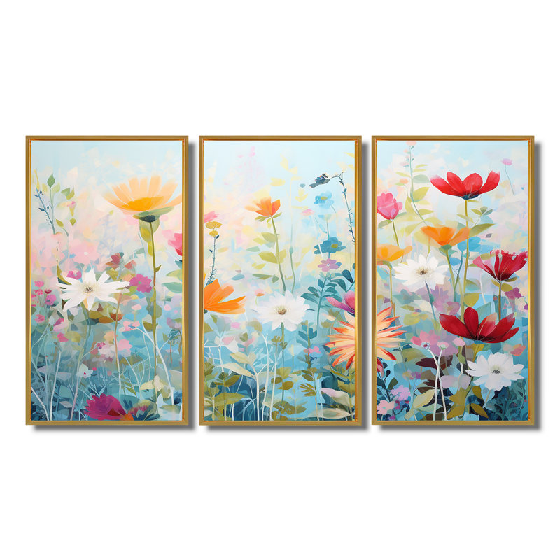 Ensemble de salon Meline - Fleurs sauvages, Cadre flottant doré, H 28 po x l 36 po x P 1 po
