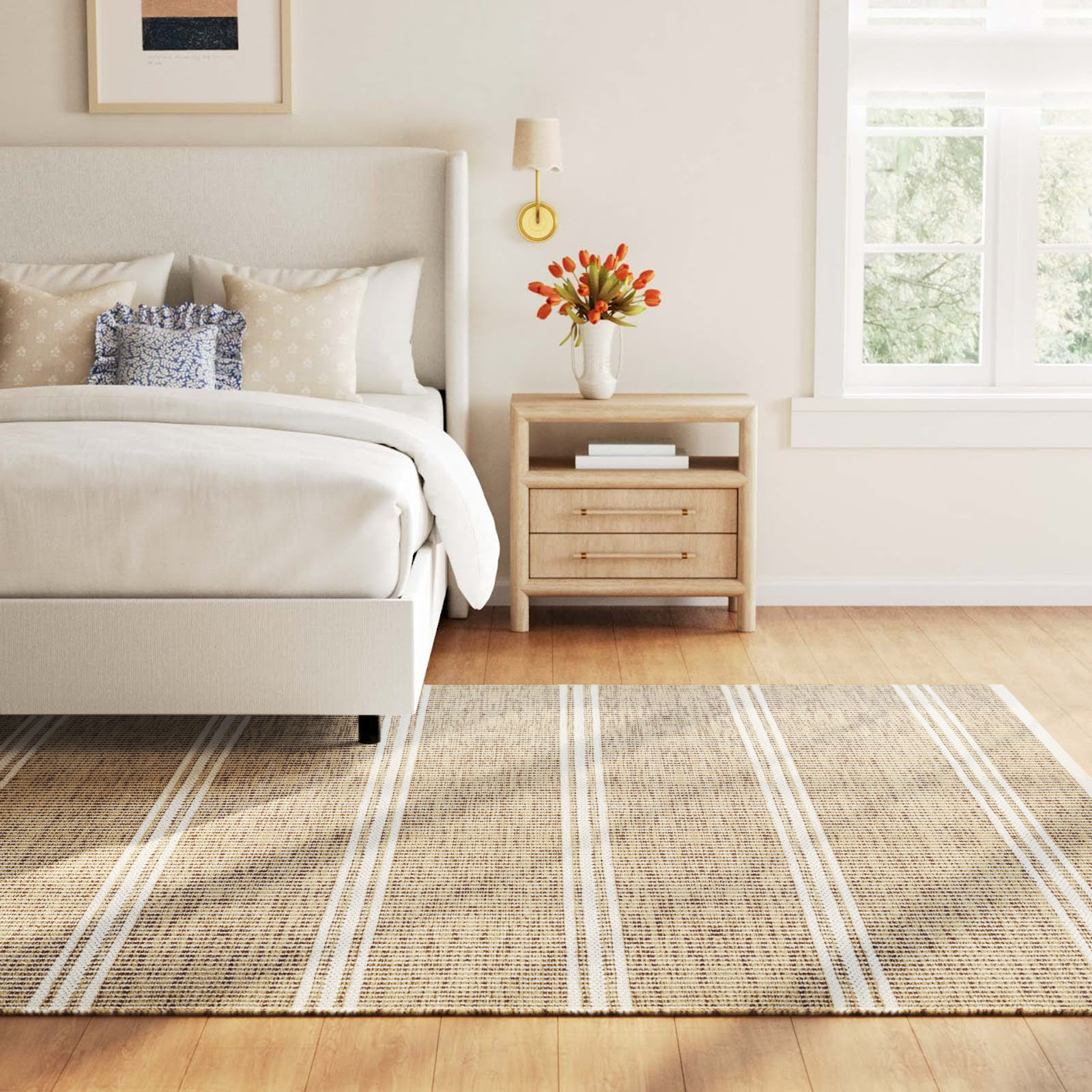 Malta Grey Handwoven Wool Rug, Rectangle 6' x 9', Natural
