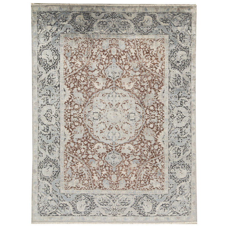Tapis rouille et gris noué à la main de haute qualité