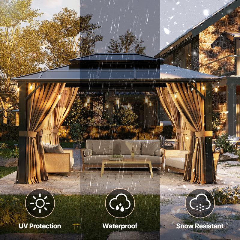 13 Ft. W X 10 Ft. D Double Roof Gazebo With String Lights