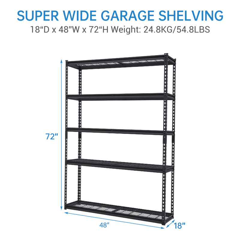 Heavy Duty 5-Tier Garage Shelving Rack – Industrial Metal Storage Shelf – Adjustable, 2500 lbs Capacity, Steel Wire, Utility for Garage, Basement, Warehouse