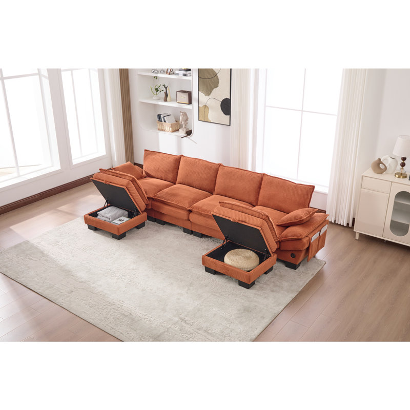 Canapé modulaire Boneless, Orange, H 33,07 po x l 129,92 po x P 51,97 po