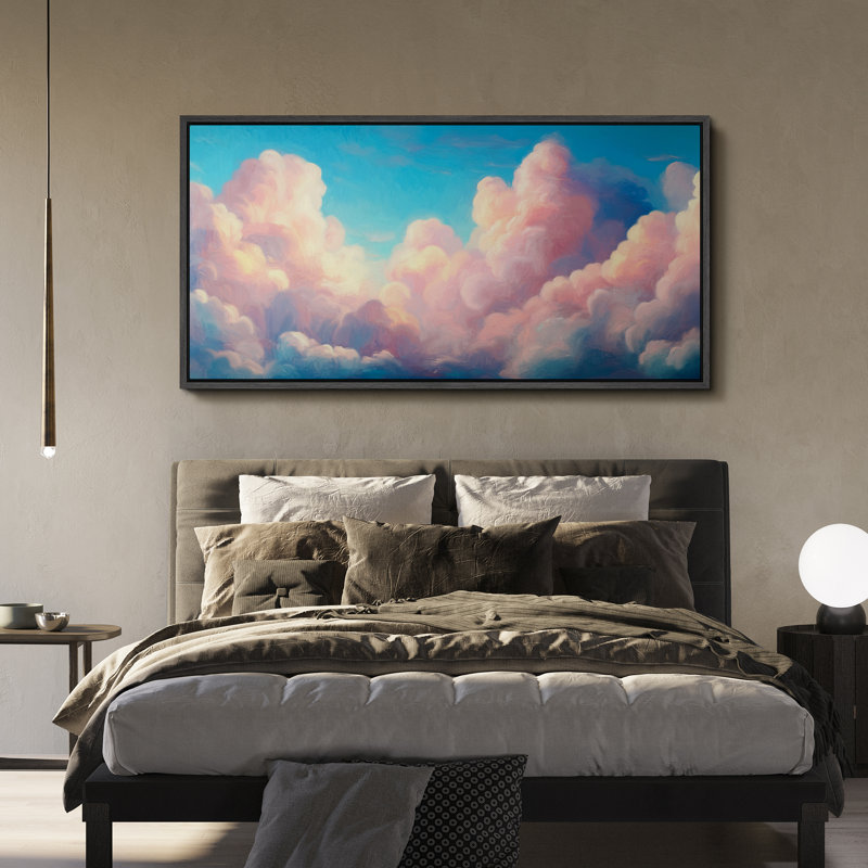 «Vibrant Pink Sky and Clouds», impression sur toile encadrée - décor de coucher de soleil fantaisiste au coucher du soleil