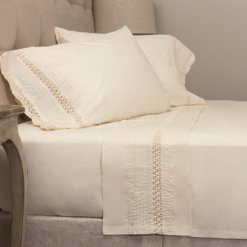 Ensemble de draps 100% coton Classa - grand, Ensemble de draps pour grand lit avec taie d'oreil, Ivoire