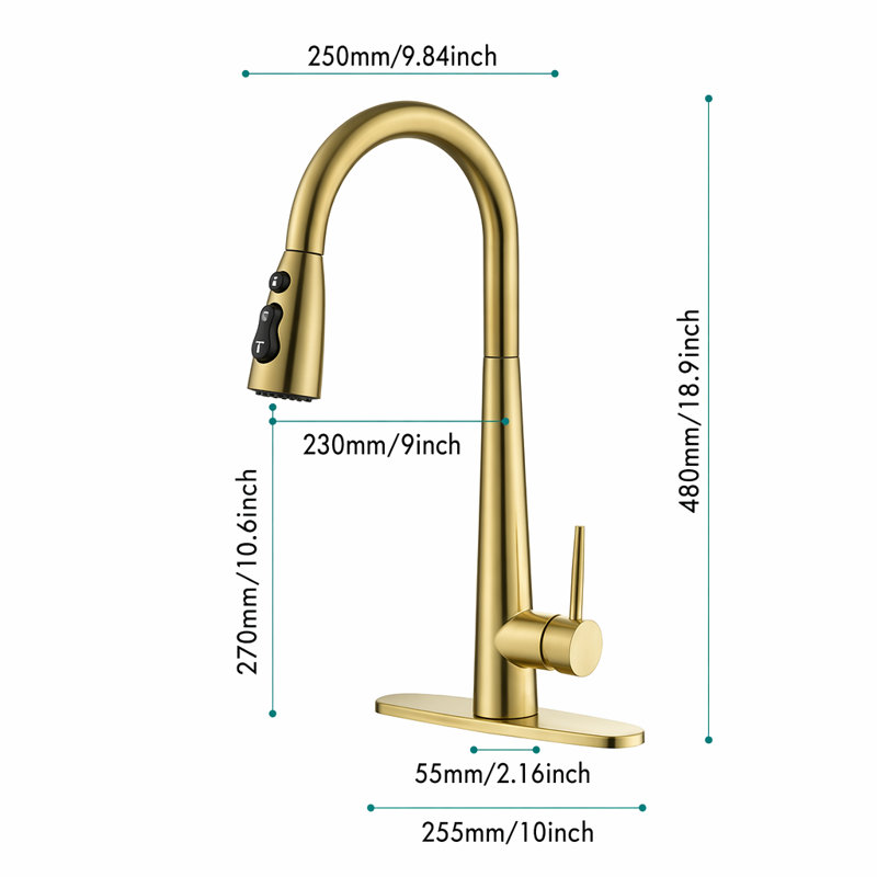 WESTINUS Pull Down Kitchen Faucet, Brushed Gold