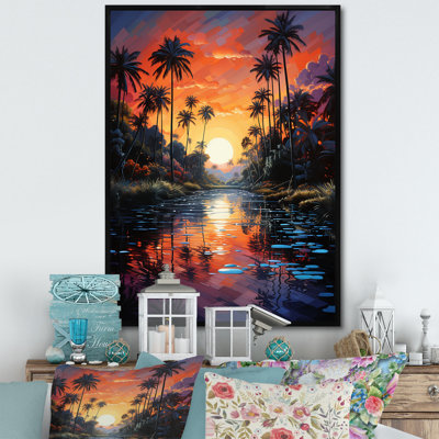 «Kleisthenes Orange Palm Trees Mosaic VII», reproduction d'art sur toile