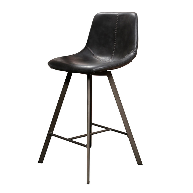 Elodie Upholstered Counter Stool with Metal Frame, Black