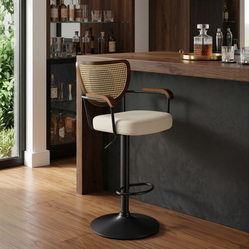 Tabouret de bar pivotant avec dossier rembourré et large de 17,7 po Kissena, White/Black