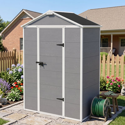 5 ft. W x 3 ft. D Resin Outdoor Storage Shed with Floor, Plastic Waterproof Garden Tool Shed with Sloping Roof and Lockable Door