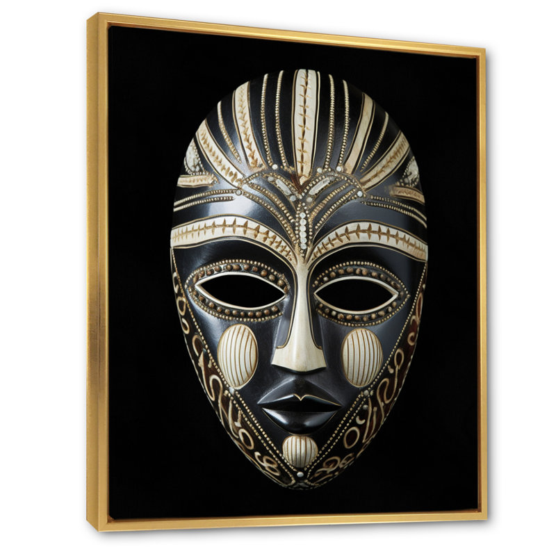 Masque africain Ethnical Traditional, Cadre flottant doré, H 32 po x l 16 po x P 1 po