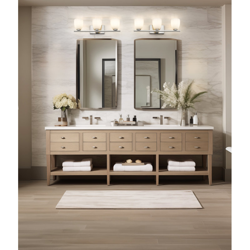 Coiffeuse Mateo, H 6,5 po x l 24 po x P 6,5 po, Nickel brossé, Trois lumières